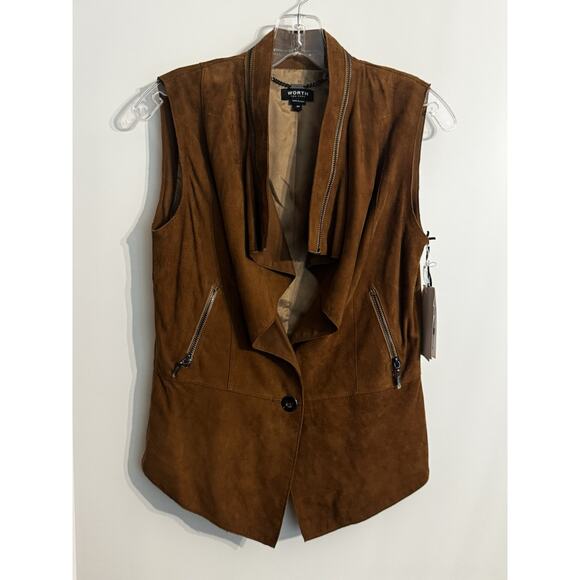 Worth New York Camel Brown Shawl Collar genuine leather Vest Sz XP Biker Goth - Picture 1 of 11